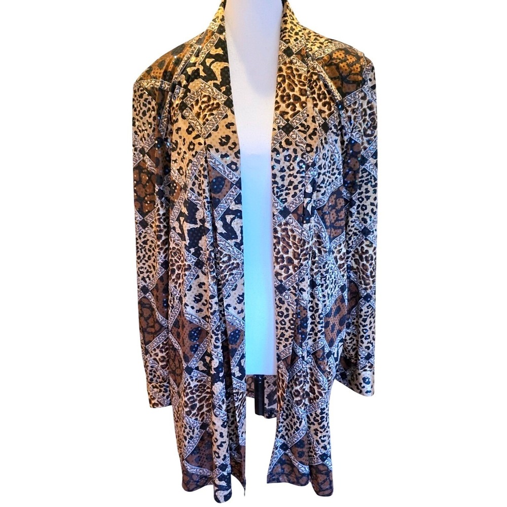 Vtg 80s Jackets Galore Soft Sequin Duster Jacket Animal Leopard Kimono Cardigan